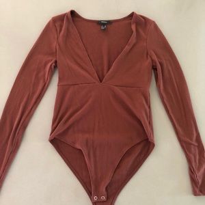 F21 Maroon V Neck Bodysuit